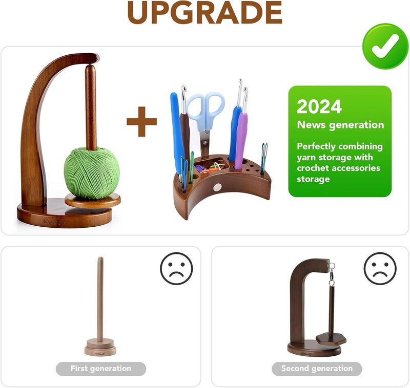 ULOI Crochet Yarn Holder - Upgrade with Crochet Accessories Storage Attachment, Magnetic Wooden Yarn Storage for Knitting Accessories, Perfect for Crocheting and Knitting Projects, Walnut Finish - Image 3